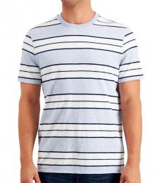 Michael Kors Sky Blue Textured Colorblocked Stripe T-Shirt