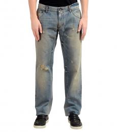 Dolce & Gabbana Blue Distressed Straight Leg Jeans