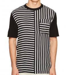McQ Alexander McQueen Black White Striped River T-Shirt