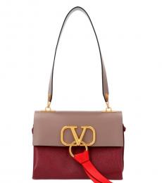 Valentino Garavani Maroon V Ring Medium Shoulder Bag