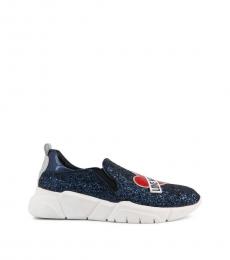 Love Moschino Blue Logo Heart Glitter Sneakers