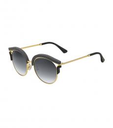 Jimmy Choo Gold Black Glitter Gradient Round Sunglasses