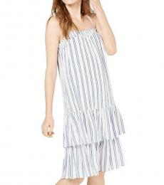 Michael Kors White Striped Drop-Waist Casual Dress