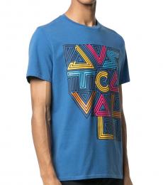 Just Cavalli Blue Crew Neck Printed T-Shirt