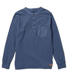 7 For All Mankind Boys Indigo Long Sleeve Henley T-Shirt