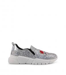 Love Moschino Silver Logo Heart Glitter Sneakers