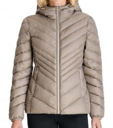 Taupe Hooded Packabl Puffer Jacket
