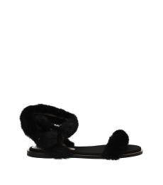 Valentino Garavani Black Slingback Fur Sandals