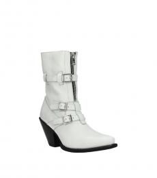 White Buckle Closure Boots