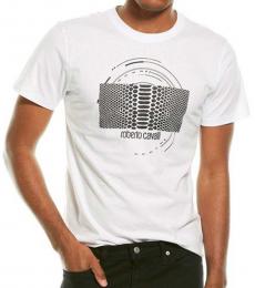 Roberto Cavalli White Snake Print Logo T-Shirt