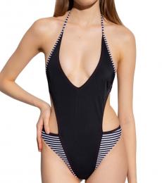 Diesel Black Striped One Piece Swimsuit