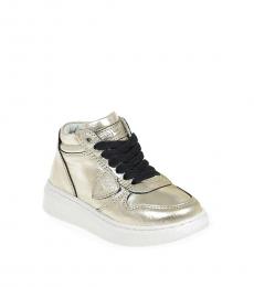 Little Girls Gold Laminate Leather Sneakers