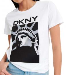 DKNY White Glitter Lady Liberty Logo Tee