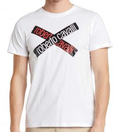 Roberto Cavalli White Diagonal Logo T-Shirt