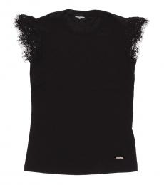 Dsquared2 Girls Black Lace Sleeve T-Shirt