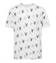 Boys White Angled Printed T-Shirt