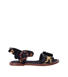 Dolce & Gabbana Black Pom Pom Embellished Sandals