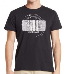 Roberto Cavalli Black Logo Print Snake T-Shirt