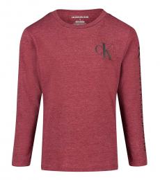 Calvin Klein Boys Red Signature Sleeve Long Sleeve T-Shirt
