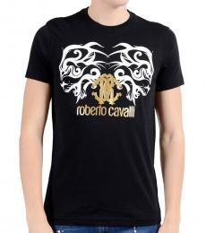 Roberto Cavalli Black Gold Graphic Logo T-Shirt