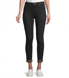 7 For All Mankind Black Fringed Ankle Skinny Jeans