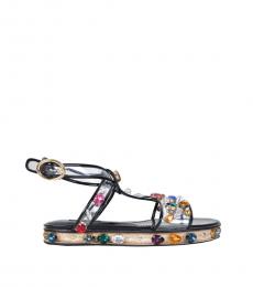 Dolce & Gabbana Black Strass Embellished Sandals