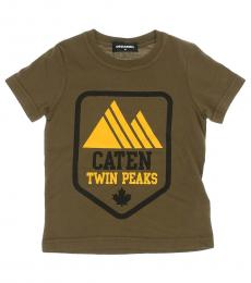 Little Boys Military Green Printed T-Shirt