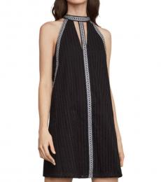 BCBGMaxazria Black Striped Eyelet Halter Dress