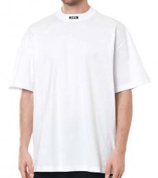 MSGM White Neck Logo T-Shirt