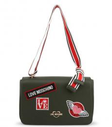 Love Moschino Olive Patches Medium Shoulder Bag