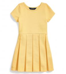 Ralph Lauren Little Girls Empire Yellow Pleated Ottoman-Rib Dress