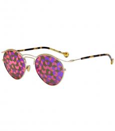 Christian Dior Gold Havana Marqueterie Pattern Sunglasses