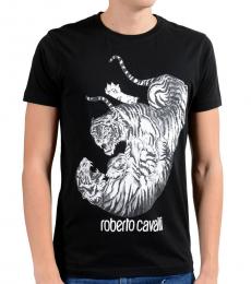 Roberto Cavalli Black Graphic Crewneck T-Shirt
