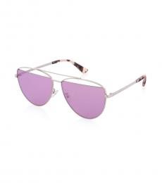 Silver-Pink Aviator Logo Sunglasses