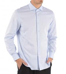 Corneliani Light Blue Hopsack Spread Collar Shirt
