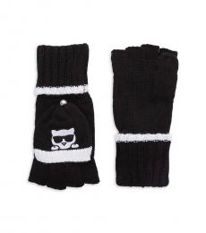 Black Embroidered Flip-Top Gloves