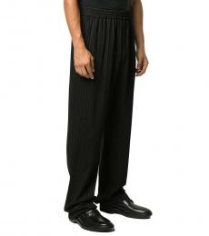Black Wool Pinstripe Loose-Fit Trousers