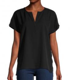 DKNY Black Splitneck Short-Sleeve Blouse