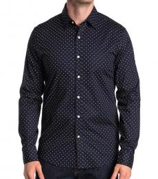 Navy Blue Stretch Dot Print Shirt