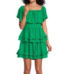 BCBGMaxazria Green Tiered Mini Flare Dress