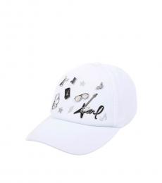 Karl Lagerfeld White Applique & Charm Baseball Cap