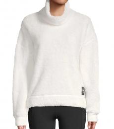 Calvin Klein White Fleece Funnel-Neck Pullover