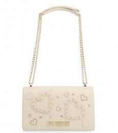 Love Moschino White Studded Heart Medium Shoulder Bag