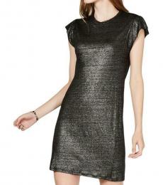 Michael Kors Black Linen Metallic Shift Dress