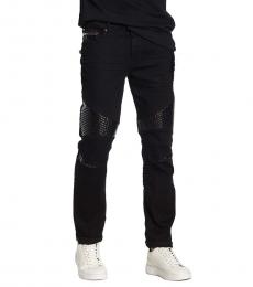 True Religion Black Rocco Relaxed Skinny Moto Jeans