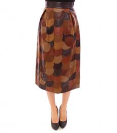 Brown Patchwork Straight Skirt