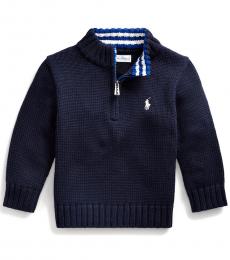 Ralph Lauren Baby Boys Navy Quarter-Zip Sweater