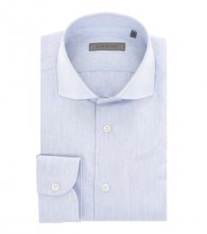Corneliani Light Blue Linen And Cotton Spread Collar Shirt
