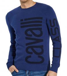 Cavalli Class Navy Blue Logo Pullover Sweater