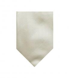Beige Modern Plaid Print Silk Tie